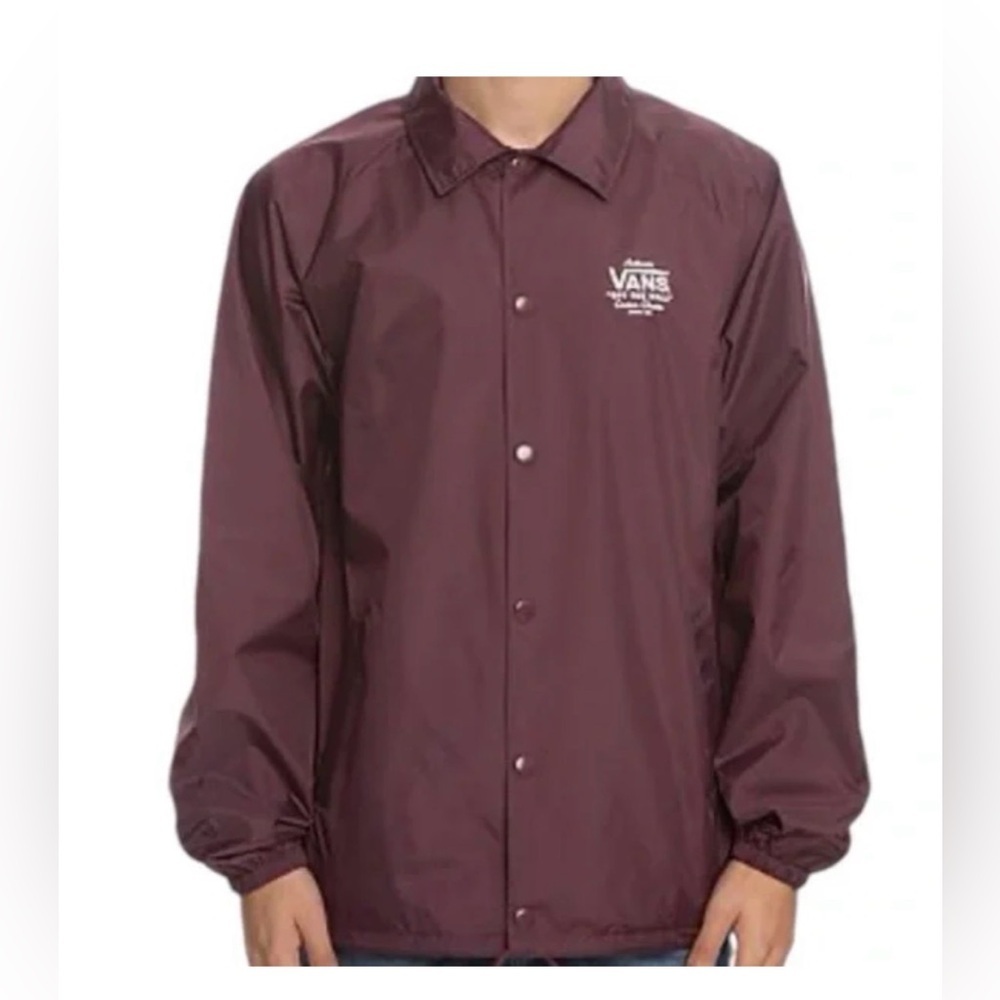 Vans Jacket Mens Medium Burgundy Coach Snap Front Windbreaker Off The Wall Skate